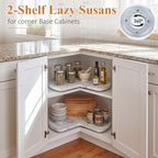 Leinuosen 2 Pcs 24in/28in/32in Banded Pine Wood Full Kidney Shaped Lazy Susan for Corner Base Cabinets with Iron Swivel Bearing for Kitchen Turntables, Not Include Metal Rod(28 Inch,White) - Image 5