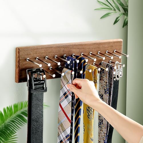 TreeHouse London Tie Rack Organizer – Holds 40 Large Ties – Solid Wood & Sturdy Metal Storage Holder for Closet – Wall Mounted Tie Display Hanger for Wall, Bedroom - (Walnut Tie Rack) 16" L X 4.25" H - Image 5
