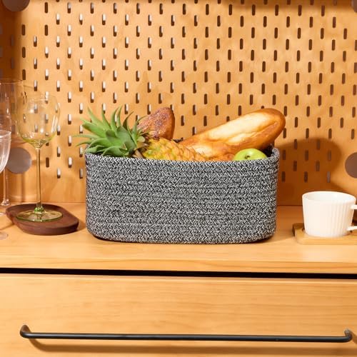 MiniArk Small Storage Baskets for Organizing | Closet Organizer Bins | Shelf Toy Basket | Woven Rope Baskets | Cube Decorative Box | Shallow Basket | 13x8.5x5.1” | 3 Packs Dark Gray - Image 5