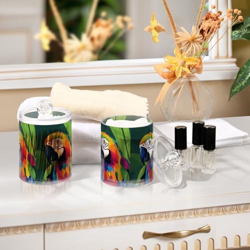 Fustylead 4 Pack Beautiful Parrot Animal Pop Art Style Plastic Apothecary Jars with Lid, Bathroom Vanity Storage Organizer Canister for Qtip, Cotton Ball, Swab, Round Pads, Floss - Image 6