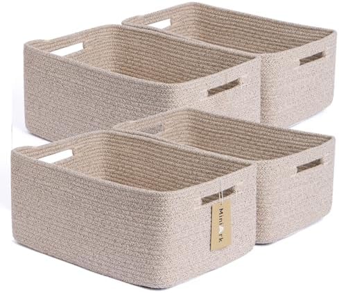 MiniArk Large Storage Baskets for Organizing, 17 x 13 x 7.5” Closet Shelf Baskets for Clothes Blanket Towels, Baby Nursery, Toy Bins Box, Woven Rope Baskets, 4 Packs Mixed Brown by MiniArkStorageBasketsHome