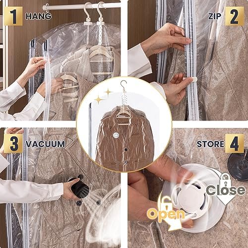 TAILI Hanging Vacuum Storage Bags Clothes, Coats, Jackets,4 Long with Pump - Image 5