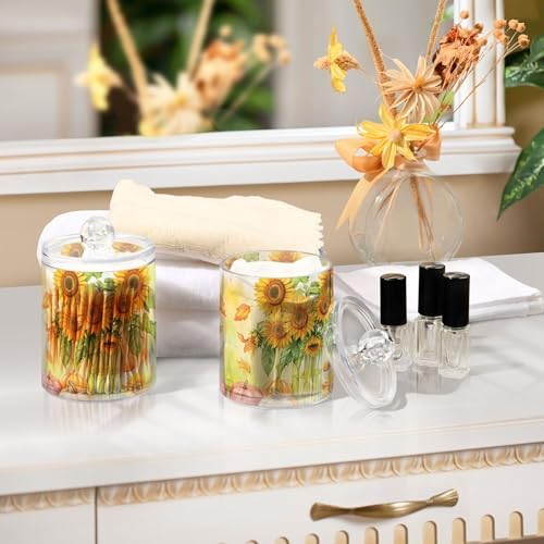MNSRUU 4 Pack Qtip Holder Organizer Dispenser Watercolor Sunflower Pumpkin Bathroom Storage Canister Cotton Ball Holder Bathroom Containers for Cotton Swabs/Pads/Floss - Image 4