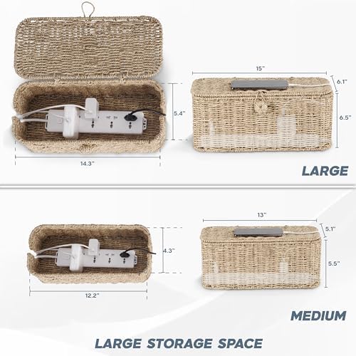 Bluewest 2-Pack Cable Management Box with Lids, Rattan Cord Organizer - Image 4