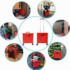 Foldable Utility Cart Folding Portable Rolling Crate Handcart Shopping Trolley Wheel Box with Lid Wear-Resistant Noiseless 360°Rotate Wheel for Travel Shopping Moving Storage Office Use (Red) - Image 2