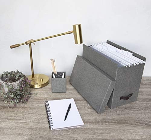 Bigso John Desktop File Box - Storage Solution and Document Organizer for Important Paperwork - Durable Hanging File Box with a Lid and Leather Handle - 7.36 in x 13.26 in x 10.51 in - Grey - Image 7