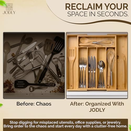 Bamboo Kitchen Utensil Drawer Organizer for Silverware | 100% Natural Expandable 14-20 Inch Kitchen Drawer Organizers for Utensils | Non-Slip Base | Screwed Joints for Long-Lasting Durability - Image 6