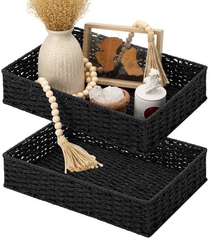 StorageWorks Large Toilet Paper Basket, Wicker Woven Trays for Decor, Black by StorageWorks
