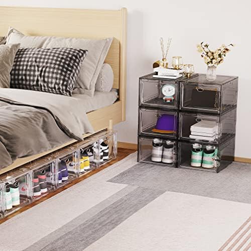 12 PACK Large Shoe Storage Boxes, Shoe Boxes Clear Plastic Stackable, Shoe Organizer for Size 12 (Grey 12 Pack) - Image 2