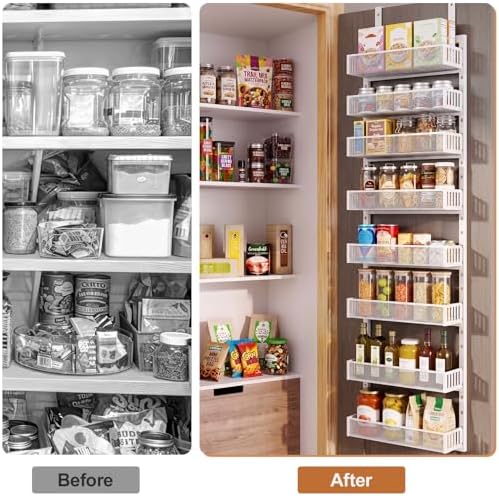 Over the Door Pantry Organizer, 8-Tier Heavy-Duty Door Spice Rack with Mesh Baskets, Height Adjustable & Anti-Swing Design, Pantry Door Organizers and Storage for Kitchen, Bathroom - Image 7