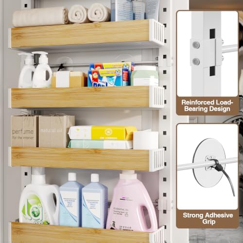 6 Tier Over the Door Pantry Organizer with Adjustable Wooden Baskets, Heavy Duty 2 in 1 Wall Mounted & Hanging Spice Rack for Kitchen, Cabinet and Closet Organization - Image 6