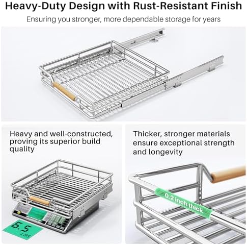 Pull out Cabinet Organizer, 15"W X 21"D, Heavy Duty Smooth Sliding Under Cabinet Shelves for Pots and Pans, Full-Extension Roll out Drawers, Slide out Organization for Home Kitchen Pantry - Image 6