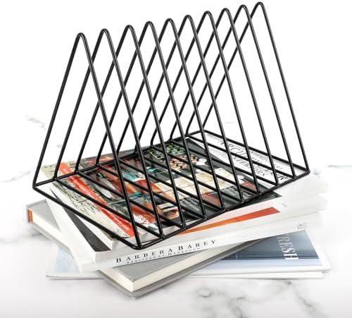 EASEPRES Vinyl Record Holder Storage, 9 Slot Metal Magazine Book Album Display Rack, Stylish Triangle Desktop File Sorter Organizer for Home Office, Black Pack of 3 - Image 5