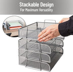 Mind Reader Stackable Paper Tray, Desktop Organizer, File Storage, Office, Metal Mesh, 4 Pcs., Silver - Image 4