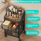 HapiRm Rolling Makeup Organizer Cart- Under Desk Vanity Storage with 3 Drawers, Floor Nail Cart Skincare Organizers Cosmetics Display Cases for Nail Polish Perfume Makeup Brush Hair Tool, Black - Image 4