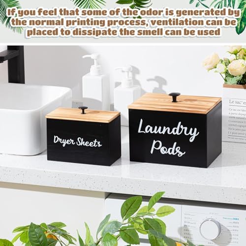 Dandat 2 Pcs Wood Rustic Laundry Dryer Sheet Holder Pod Container with Lid 8.7 x 6.3 x 6.4 Inch Laundry Pod Holder 7.3 x 3.7 x 5 Inch Dryer Sheet Dispenser Wooden Box Container(Black) - Image 5