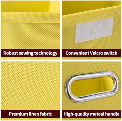 STOREONE Fabric Storage Cube Bins Foldable Organizer Container Collapsible Basket with Lids and Metal Handles, for Home, Bedroom, Closet 3 Pcs (multicolour-yellow) - Image 7