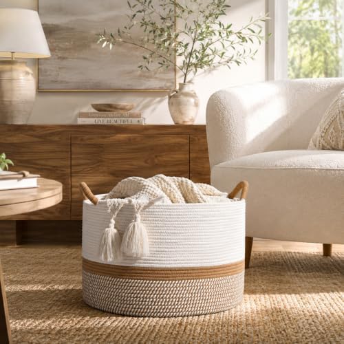 KAKAMAY Large Blanket Basket with Handles, Storage Basket for Living Room - Image 6
