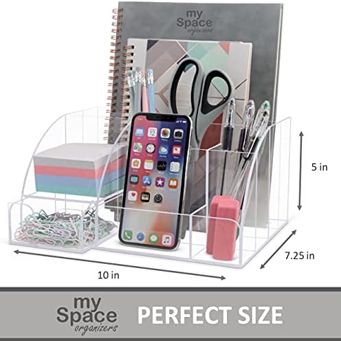 My Space Organizers Clear Acrylic Desk Oganizer, 9 Compartments, Office Supplies and Desk Accessories Organizer, Home Decor Desktop Organizer (Clear) - Image 6