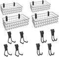 12 Pack Slatwall Organizer Kit with 4 PCs Slatwall Baskets (10.5 to 13.5 Inches) and 8 PCs Slat Wall Hooks Black Steel Slatwall Accessory for Garage, Retail Display and Home Storage (Black) by Unknown