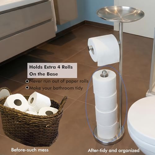 Toilet Paper Holder with Shelf, Toilet Paper Stand for Holding Extra 4 Toile Paper Rolls, Freestanding Toilet Paper Roll Storage, Heavy Base No Tipping Over (Stainless Steel, Brushed Nickel) - Image 5