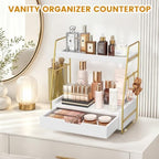 2-Tier Bathroom Counter Organizer with Drawer, Wood Counter Storage Shelf - Image 5