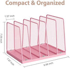 5-Section Vertical File Organizer for Desk, Sturdy Wood Base & Metal Mesh Desktop File Holder, Upright Paper Folder Sorter for Office Supplies（Pink） - Image 2