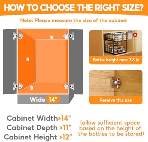 Pull Out Spice Rack Organizer for Cabinet, Height Adjustable Spice Organization for Cabinet, Metal Slide Out Spice Racks Heavy Duty Vertical Spice Rack for Cabinet, 13.58''Wx10.5''Dx9.5''H, 2 Tier - Image 3