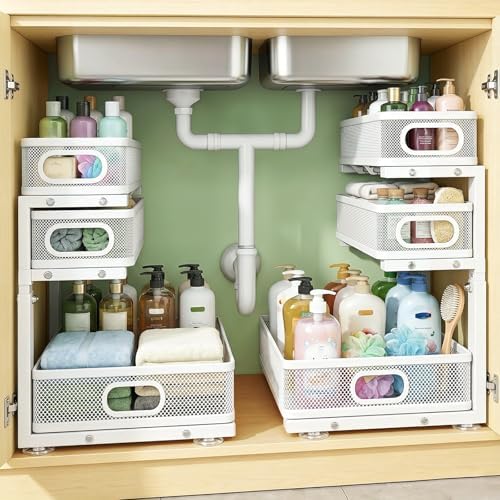 Under Sink Organizer, 2-Pack 3-tier Under Sink Storage Organizer Adjustable Height Easy Assembly Pull Out Cabinet Organizers Basket for Bathroom Kitchen Pantry Home Organization by Unknown