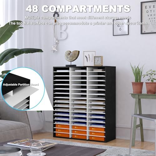 Mail Sorter Wood Literature Organizer, Student Mailbox for Classroom, Desktop Bill Paper sorter for Office Home School, 48 Compartments, White - Image 3