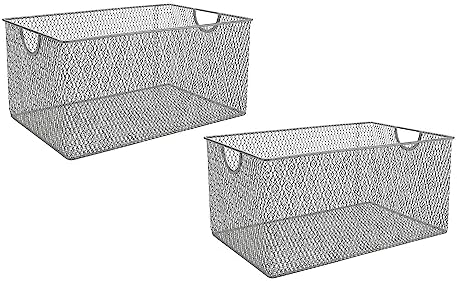 YBM HOME Kitchen Pantry Organizer Wire Basket for Shelves, Cabinets, Pantry, Countertop, Mesh Open Storage Bin Metal Basket for Organizing Food Supplies 12 x 7.8 x 5.8, 2 Pack, Silver by YBMHome