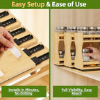 BAMEOS Pull Out Spice Rack Organizer for Cabinet, Bamboo Wide 13.9" Slide Out Seasoning Organizer for Kitchen, No Drill Anti-Tip Ball Bearing Silent Glides, Pantry Cabinet Organizer,Natural - Image 3