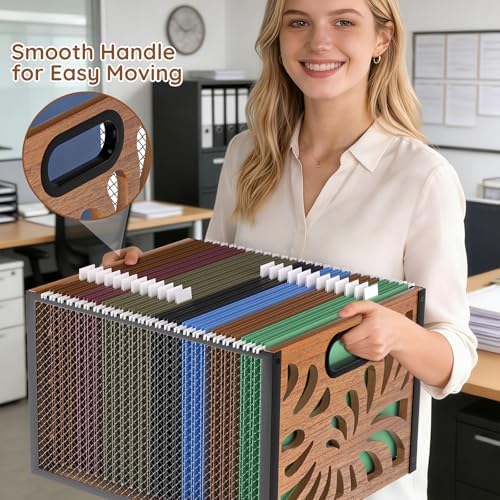 Wood File Box,Hanging File Organizer,File Storage Box Bin for Letter Size - Image 3