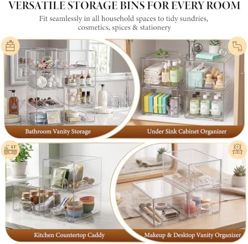 8 Pack Clear Stackable Storage Drawers Bathroom Makeup Organizer Bins - Image 6