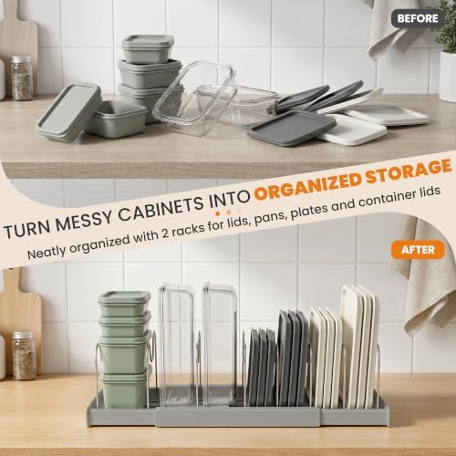 2 Pack Expandable Pot Lid Organizers with 10 Adjustable Dividers - Image 7