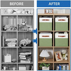 Temary Fabric Storage Bin 11x11 Cube Storage Bins for Home, 4 Pack Fabric Organizer Bins Cube Organizer Bins with Leather Handles Decorative Storage Bins for Shelf (White&Green) - Image 7