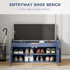39.4" Storage Bench - Entryway Shoe Bench with Side Storage Shelves and 2 Doors, Multifunctional Entryway Bench with Lift Top Cushion, Shoe Storage Bench for Bedroom, Living Room, Navy Blue - Image 3