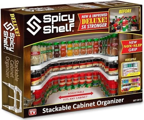 Spicy Shelf Deluxe - Expandable Spice Rack and Stackable Cabinet & Pantry Organizer (1 Set of 2 Shelves) - As seen on TV Deluxe (Spicy Shelf Organizer) - Pantry Organization - Pantry Spice Organizer by SpicyShelf