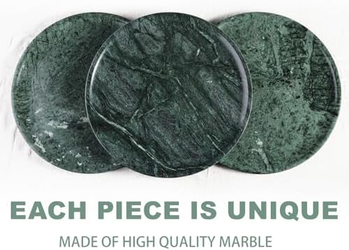 Karibiber Natural Marble Serving Tray, 11.8in Marble Round Tray, Green Stone Bathroom Tray for Countertop, Decorative Vanity Trays, Coffee Table Trays, Jewelry & Perfume Holder - Image 3