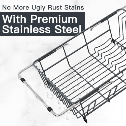 MAJALiS Grey Expandable Dish Drying Rack Over Sink with Extra Drainboard - Image 6