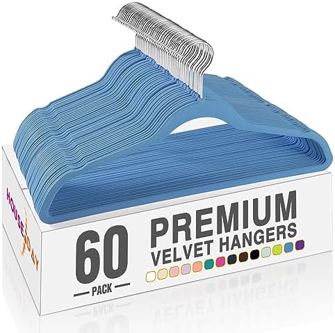 House Day Tranquil-Blue Velvet Hangers 60 Pack, Non Slip Clothes Hanger by HOUSEDAY