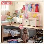 Kids Clothing Rack 2 Tier Baby Closet Pink Toddler Dress up Racks - Image 5