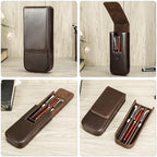 Top Grain Genuine Leather 3 Pen/Pencil Tray Case Holder, Minimalist Fashion Design, Handmade, Magnetic Closing with Drawer Design, Gift Choice for Man/Woman/Office, Glossy Coffee, 3 Slots - Image 2