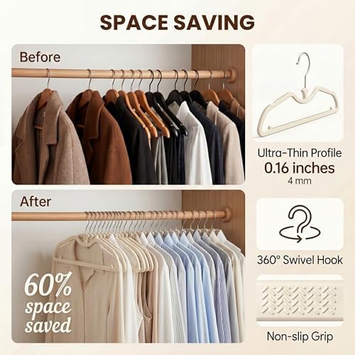 20 Pack Short Neck Hangers, 3 in. Lift, Silicone Non-Slip, Cream - Image 4