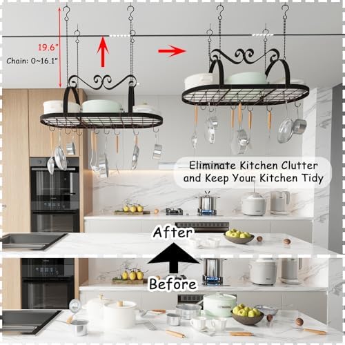 Metal Hanging Pot Rack Ceiling Mount, Vintage Oval Pot and Pan Storage Rack - Image 5