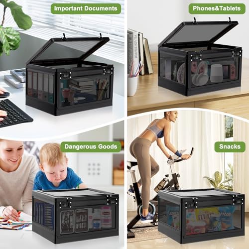 Medicine Lock Box Large for Refrigerator, Locked Storage Bin with 2 Combination Locks, Clear Locking Box for Safe Medication, Food, Snacks & Phone, for Home & Office Organizer 24L (Black) - Image 7