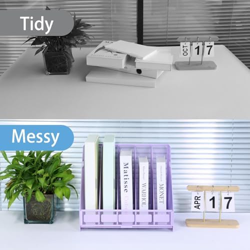 Desk Organizers Metal Magazine File Holder Racks Desktop Folder Storage Binder Organiser Document Organization for Home Office & Classroom,5 Vertical Compartments-Purple - Image 5