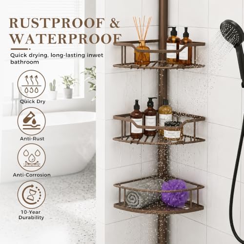 Corner Shower Caddy Tension Pole, Bathroom Organizer for Renters - Image 2