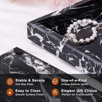 Marble Bathroom Tray for Countertop & Home Decor, Natural Decorative Marble Tray for Jewelry & Perfume Organizer, Luxury Stone Vanity Trays for Dresser, Kitchen Counter, 12" x 8", Black - Image 2