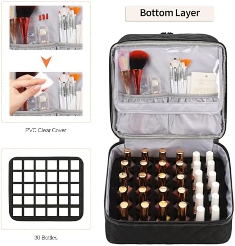 Nail Polish Organizer Bag Holds 30+ Bottles (15ml/0.5 fl.oz) &UV Nail Lamp - Image 3